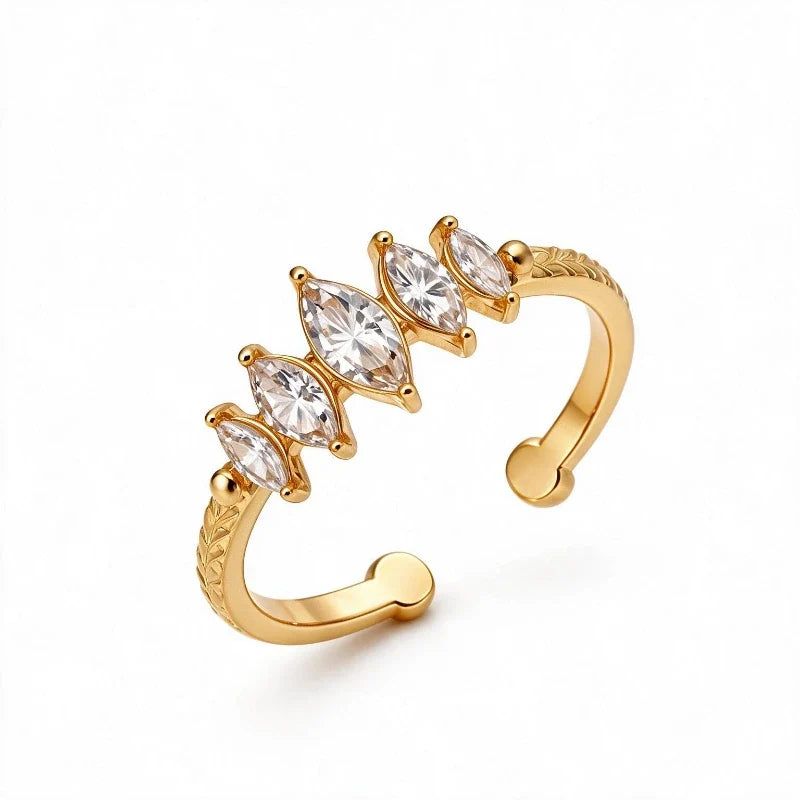 Women's Rings – Nadia Geometric Crystal Ring, gold finish, white background