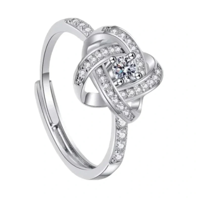 Women's Rings – Selene Love Knot Ring, silver finish, white background