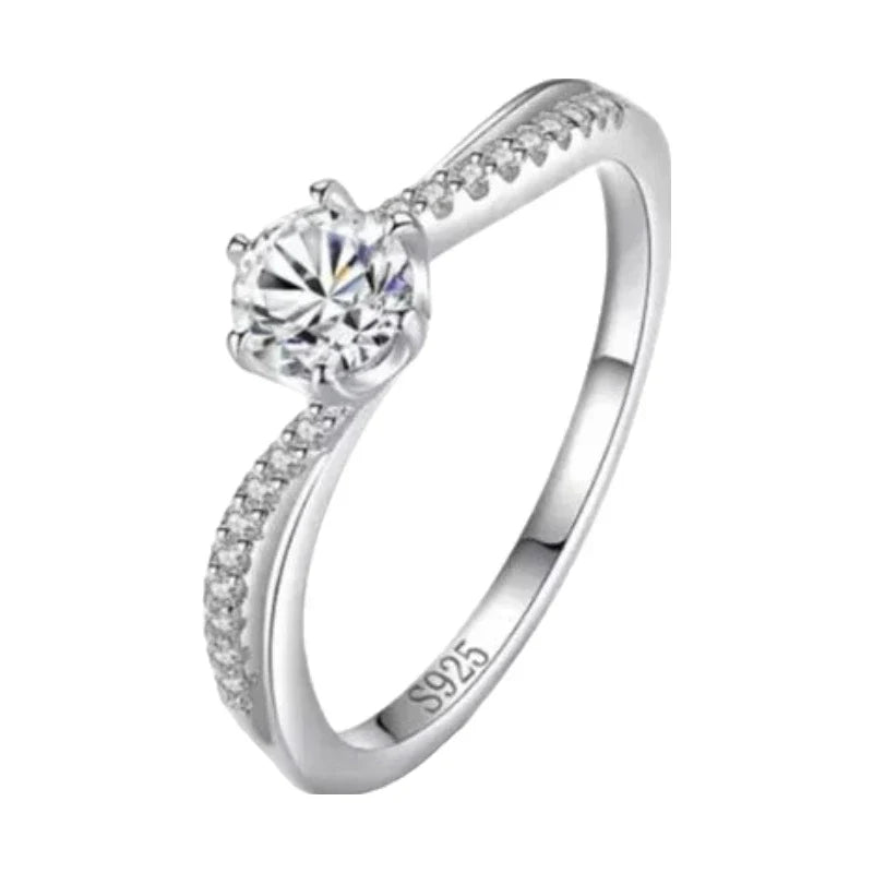 Women's Rings – Talia Twisted Solitaire Ring, silver finish, white background